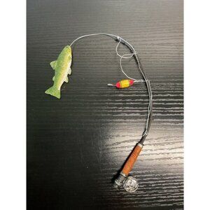 Miniature Fishing Rod Replica With Fish & Bobber Home Decor Man Cave